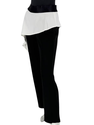 Pamella Roland Black Pants with White Asymmetrical Overlay – Large
