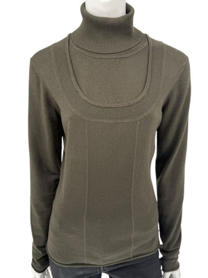Burberry London Olive Silk-Wool-Cashmere Turtleneck Sweater – Size L