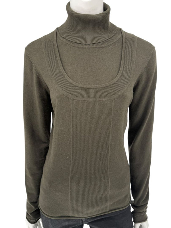 Burberry London Olive Silk-Wool-Cashmere Turtleneck Sweater – Size L