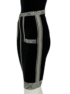 Herve Leger Black & Ivory Bandage Pencil Skirt – Size XS