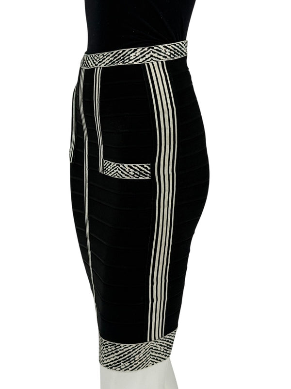 Herve Leger Black & Ivory Bandage Pencil Skirt – Size XS