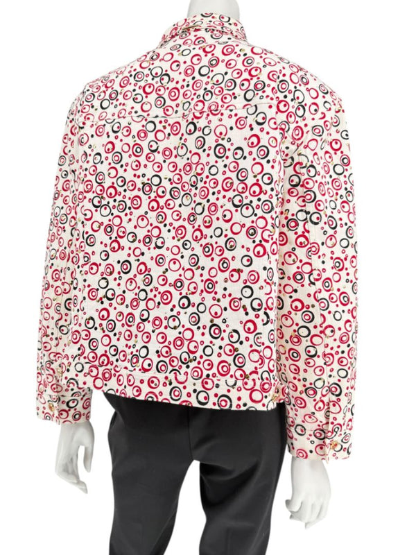 St. John Sport by Marie Gray Red & Black Circle Print Tank T-Shirt & Denim-Style Jacket Set – Size Jacket XL / Tank L