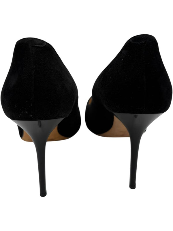 Jimmy Choo Black Suede & Croc-Embossed Leather Pointed Toe Pumps - Size 39