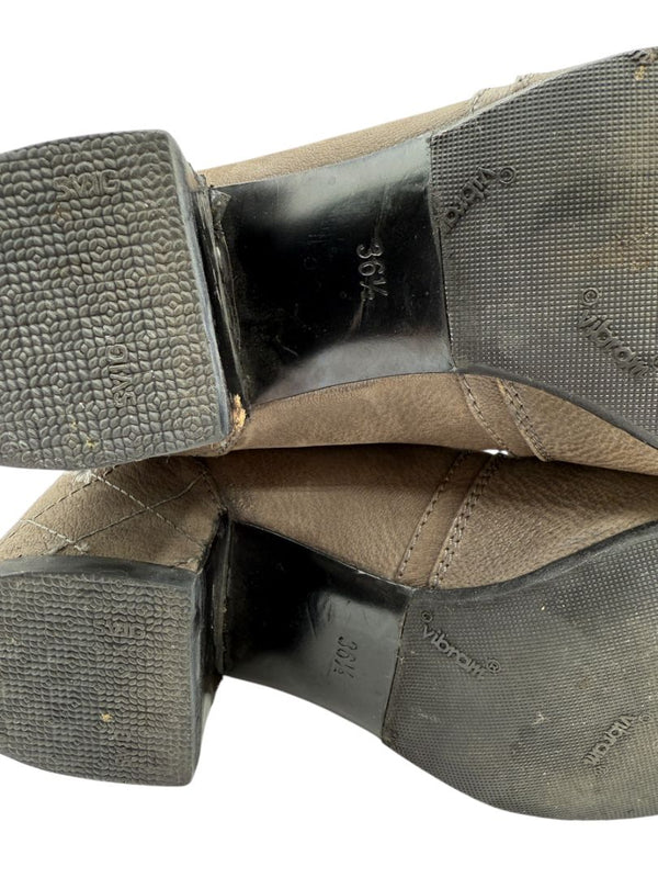 Chanel Taupe Leather Quilted-Heel Mid-Calf Boots – Size 36.5