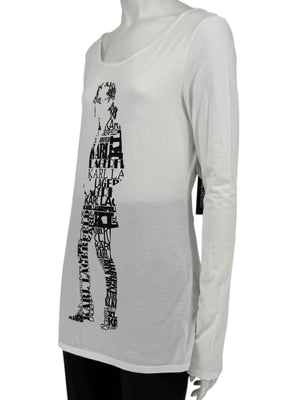Karl Lagerfeld White Graphic Long Sleeve Cotton Top – Size M