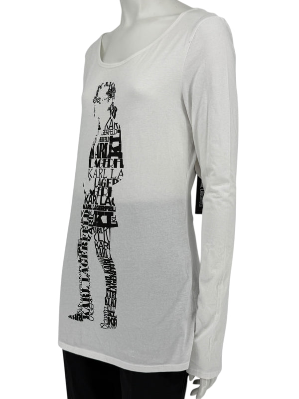 Karl Lagerfeld White Graphic Long Sleeve Cotton Top – Size M