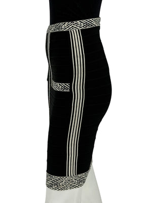 Herve Leger Black & Ivory Bandage Pencil Skirt – Size XS