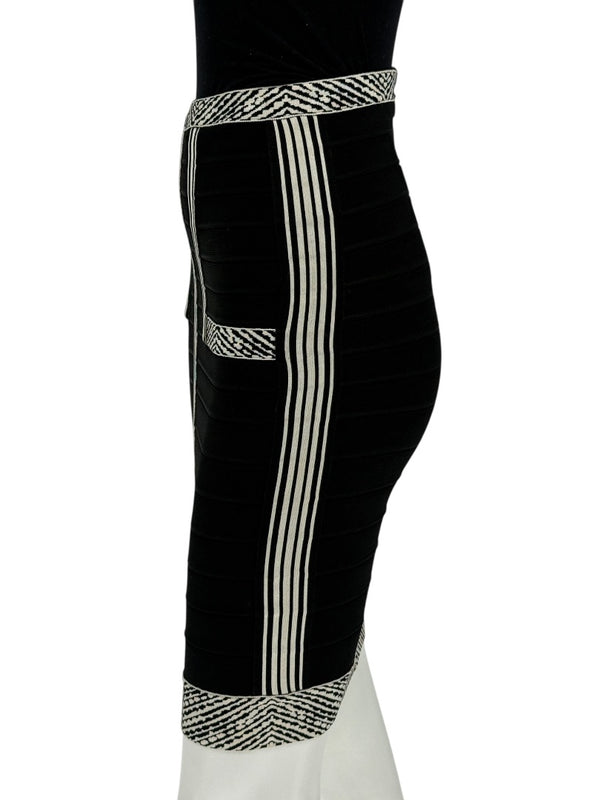 Herve Leger Black & Ivory Bandage Pencil Skirt – Size XS