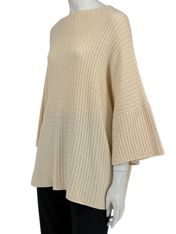 Eskandar Cream Merino Wool Textured Knit Sweater – One Size