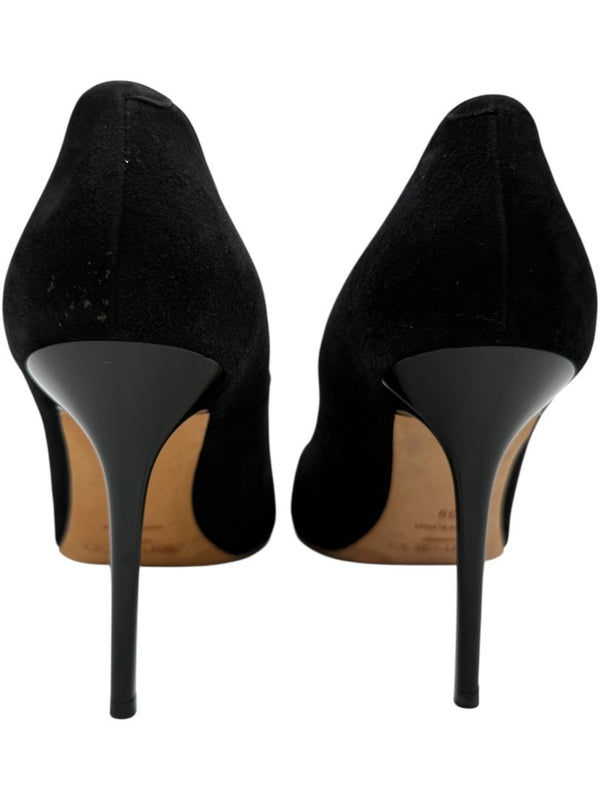 Jimmy Choo Black Suede & Croc-Embossed Leather Pointed Toe Pumps - Size 39