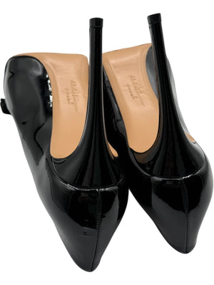 Salvatore Ferragamo Black Patent Leather Peep Toe Pumps – Size 8.5B