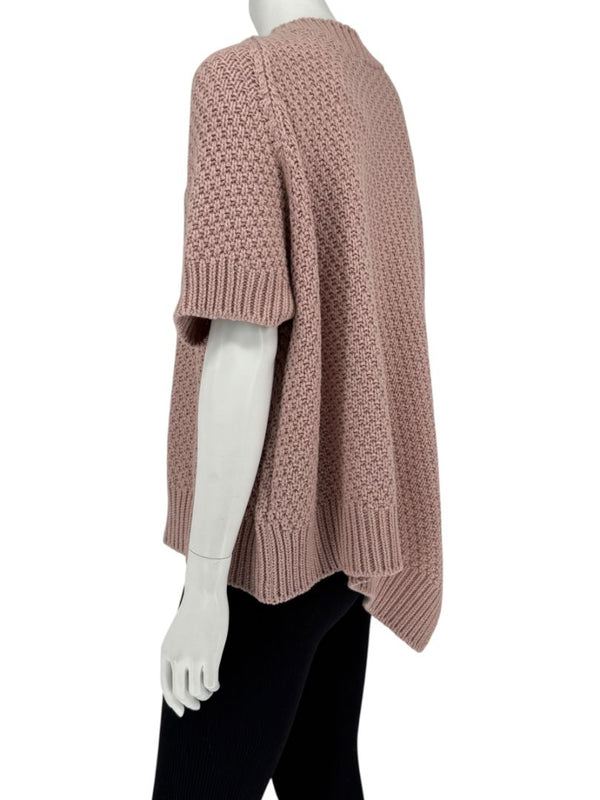 Agnona Faded Rose Cashmere-Cotton Asymmetric Short Sleeve Sweater – Size S