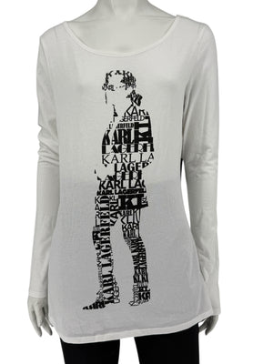 Karl Lagerfeld White Graphic Long Sleeve Cotton Top – Size M