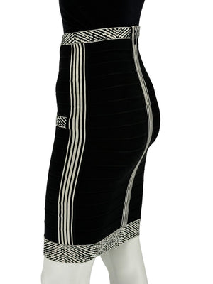 Herve Leger Black & Ivory Bandage Pencil Skirt – Size XS