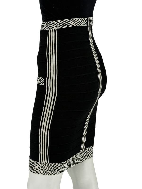 Herve Leger Black & Ivory Bandage Pencil Skirt – Size XS