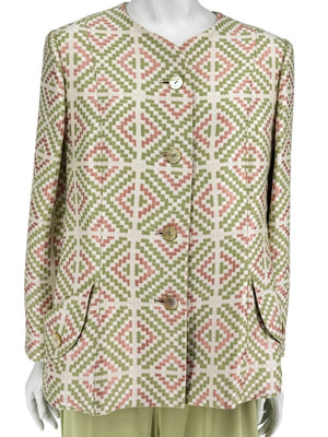 Bill Blass Three-Piece Green & Geometric Jacket Pant Set – XL