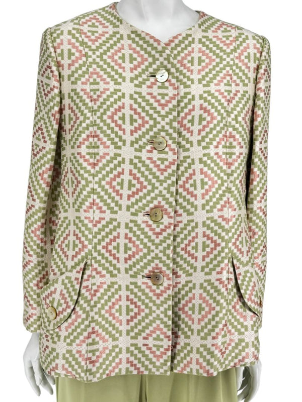 Bill Blass Three-Piece Green & Geometric Jacket Pant Set – XL