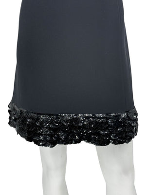 CHRISTIAN DIOR Black Wool-Silk Mini Dress with Sequin Embroidered Hem - US 12
