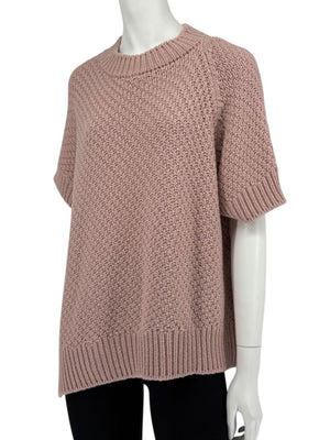 Agnona Faded Rose Cashmere-Cotton Asymmetric Short Sleeve Sweater – Size S