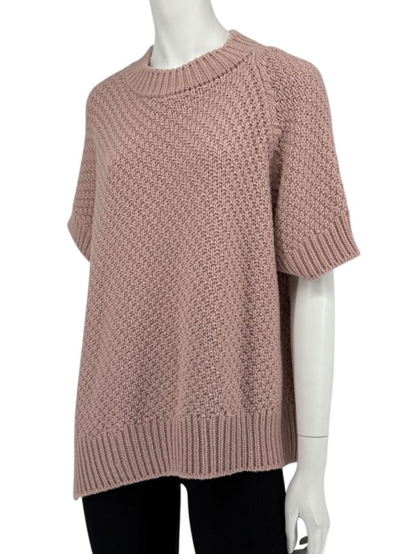 Agnona Faded Rose Cashmere-Cotton Asymmetric Short Sleeve Sweater – Size S