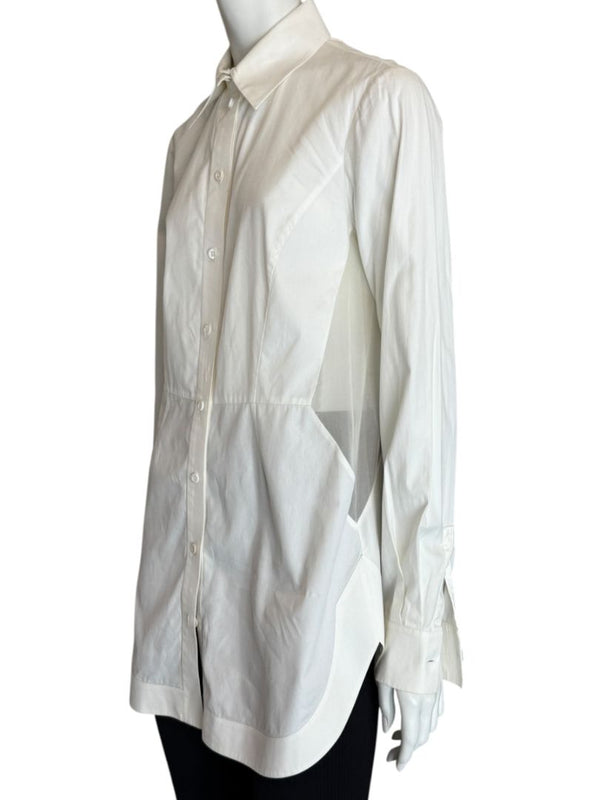 Givenchy Paris White Cotton Silk Button Down Shirt Blouse Women’s FR 42 US 10