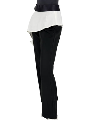 Pamella Roland Black Pants with White Asymmetrical Overlay – Large