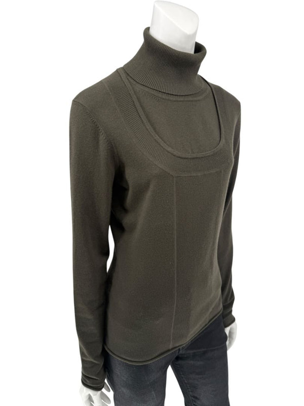 Burberry London Olive Silk-Wool-Cashmere Turtleneck Sweater – Size L