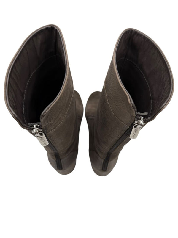 Chanel Taupe Leather Quilted-Heel Mid-Calf Boots – Size 36.5