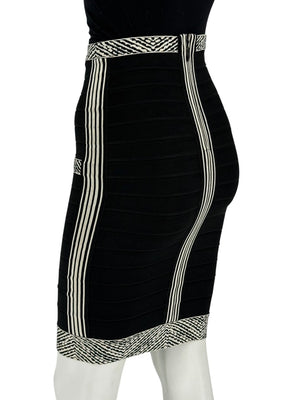 Herve Leger Black & Ivory Bandage Pencil Skirt – Size XS