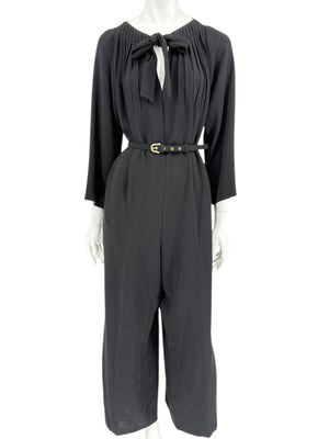 Escada Black Pleated Tie-Neck Belted Jumpsuit – Size EU 46