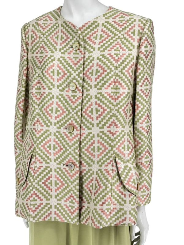 Bill Blass Three-Piece Green & Geometric Jacket Pant Set – XL