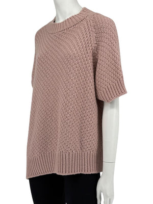 Agnona Faded Rose Cashmere-Cotton Asymmetric Short Sleeve Sweater – Size S