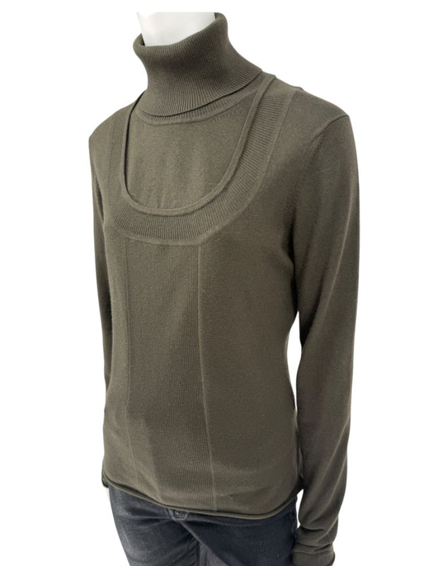 Burberry London Olive Silk-Wool-Cashmere Turtleneck Sweater – Size L