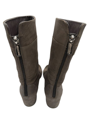 Chanel Taupe Leather Quilted-Heel Mid-Calf Boots – Size 36.5