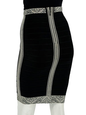 Herve Leger Black & Ivory Bandage Pencil Skirt – Size XS