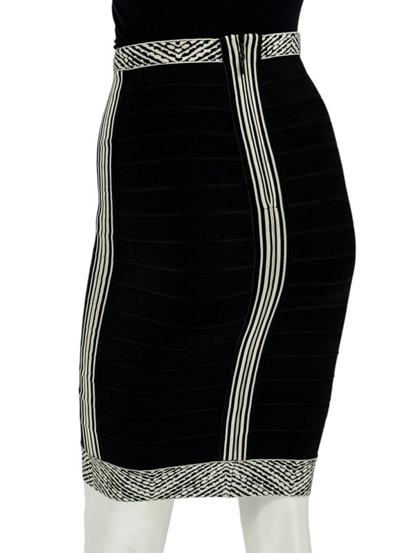 Herve Leger Black & Ivory Bandage Pencil Skirt – Size XS