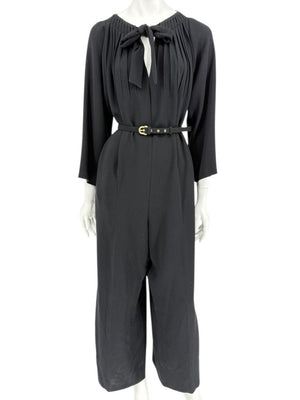 Escada Black Pleated Tie-Neck Belted Jumpsuit – Size EU 46