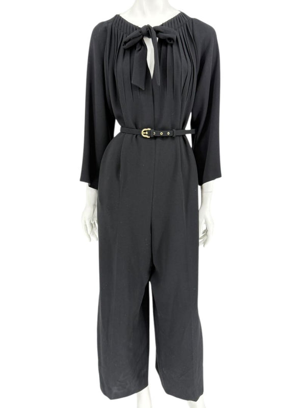 Escada Black Pleated Tie-Neck Belted Jumpsuit – Size EU 46