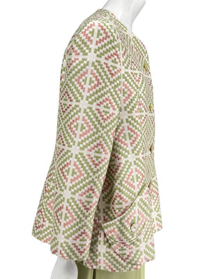 Bill Blass Three-Piece Green & Geometric Jacket Pant Set – XL
