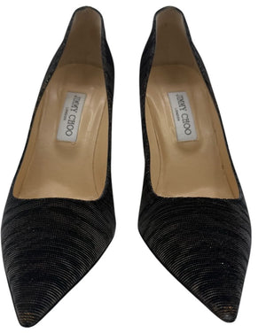 Jimmy Choo Black Textured Fabric Pointed-Toe Pumps – Size 42