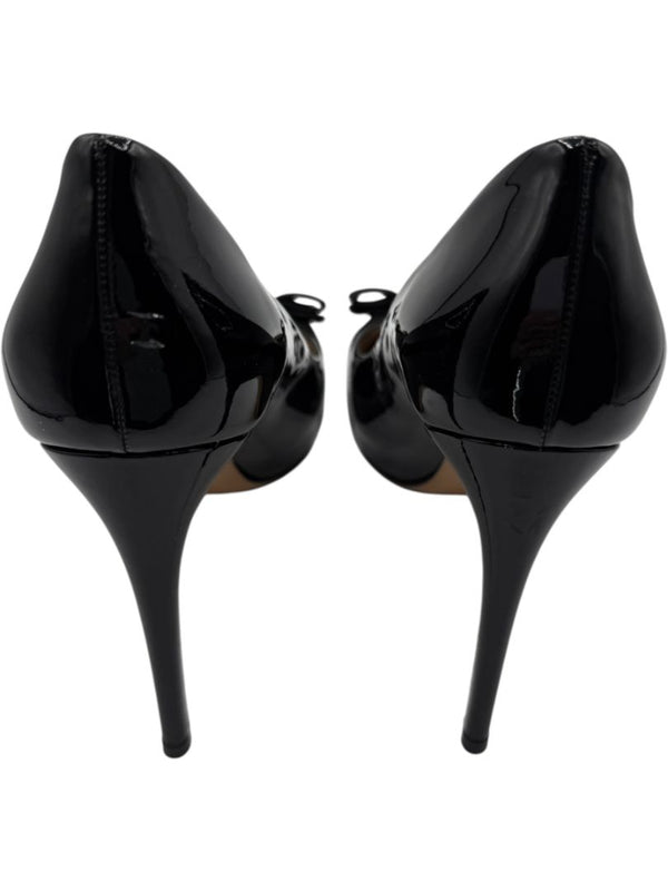 Salvatore Ferragamo Black Patent Leather Peep Toe Pumps – Size 8.5B