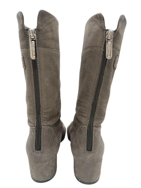 Chanel Taupe Leather Quilted-Heel Mid-Calf Boots – Size 36.5