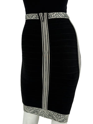 Herve Leger Black & Ivory Bandage Pencil Skirt – Size XS