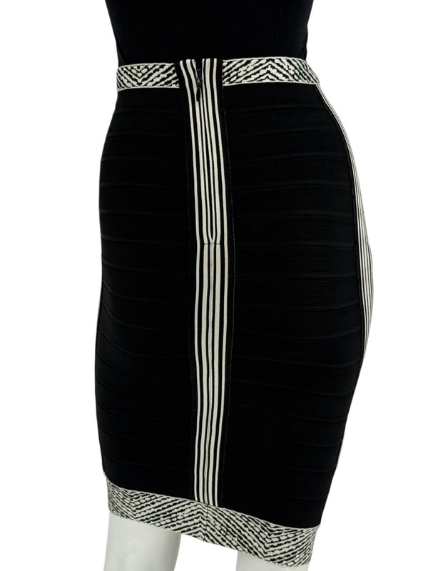 Herve Leger Black & Ivory Bandage Pencil Skirt – Size XS
