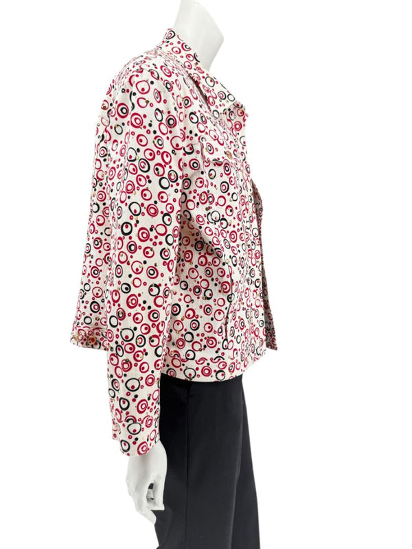 St. John Sport by Marie Gray Red & Black Circle Print Tank T-Shirt & Denim-Style Jacket Set – Size Jacket XL / Tank L