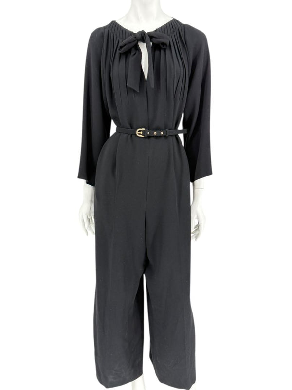 Escada Black Pleated Tie-Neck Belted Jumpsuit – Size EU 46