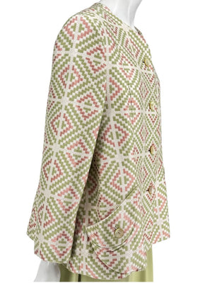 Bill Blass Three-Piece Green & Geometric Jacket Pant Set – XL