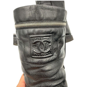 Chanel Leather Mid-Calf Moto Boots – Size 40.5