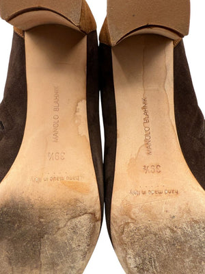 Manolo Blahnik Two-Tone Brown Suede Ankle Booties – Size 39.5