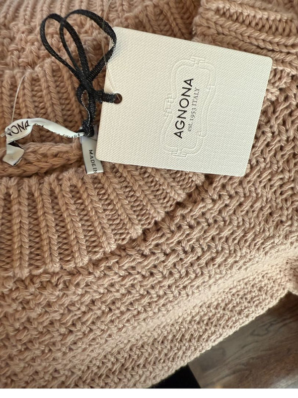 Agnona Faded Rose Cashmere-Cotton Asymmetric Short Sleeve Sweater – Size S